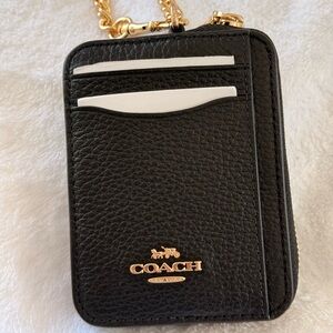 Coach Vegan Black Leather Card Holder with Gold Accents